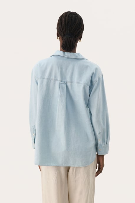 Overhemd met lang mouwen Oversize fit Whiteish Blue denim - Image 3