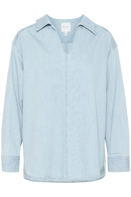 Overhemd met lang mouwen Oversize fit Whiteish Blue denim - Image 4