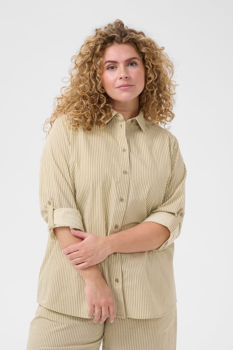Overhemd met lang mouwen Loose fit Chincilla / White stripe beige - Image 3