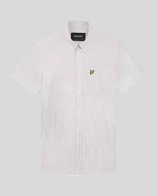 Heren Lyle & Scott Korte Mouw Slim Fit Gingham Overhemd in Blauw - Image 5