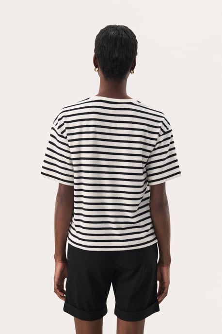 T-shirt Loose fit Black and Eggnog Stripe black white - Image 3