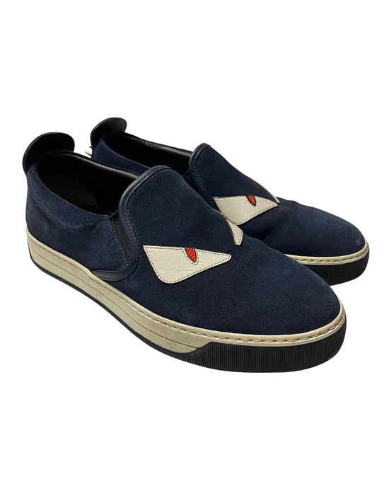 Fendi Monster 3D Ogen Slip-On Sneakers in Marineblauw Suède - Image 1