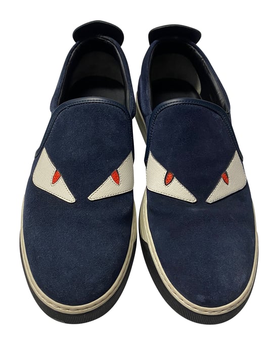 Fendi Monster 3D Ogen Slip-On Sneakers in Marineblauw Suède - Image 4