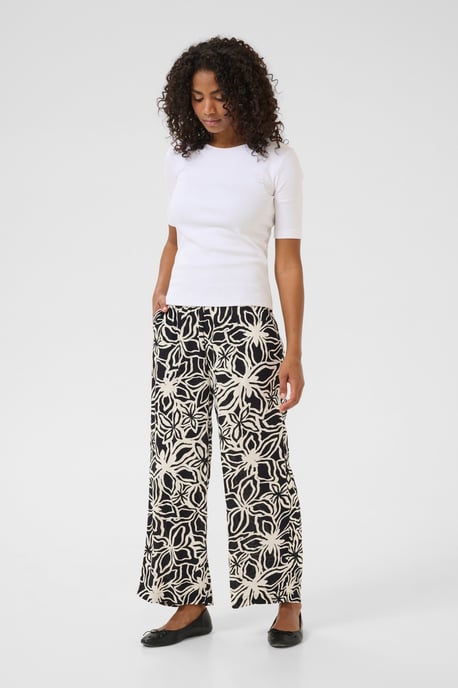 Casual broek Loose fit Black / Light Beige Flower - Image 1