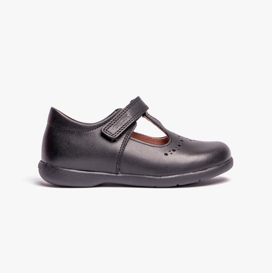Geox Naimara G B Meisjes Leren School schoenen met Klittenbandsluiting Zwart - Image 1