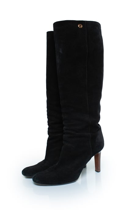 Zwarte suède knieboots met GG-logo - Image 1