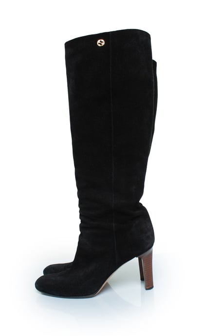 Zwarte suède knieboots met GG-logo - Image 2
