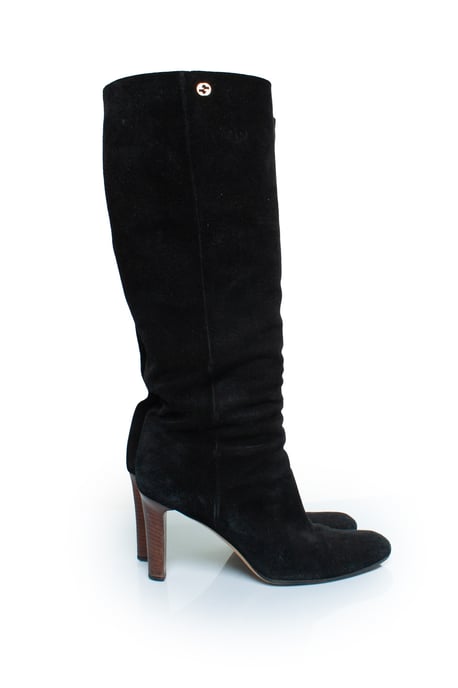 Zwarte suède knieboots met GG-logo - Image 4