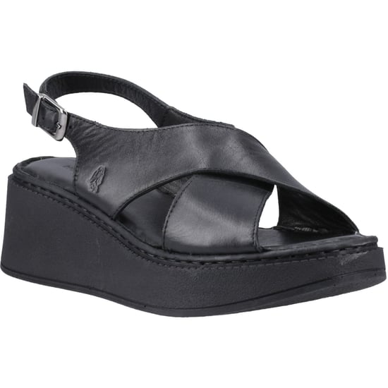 Hush Puppies Bex Wedge Nubuck Dames Zwarte Wedge Sandalen - Image 1