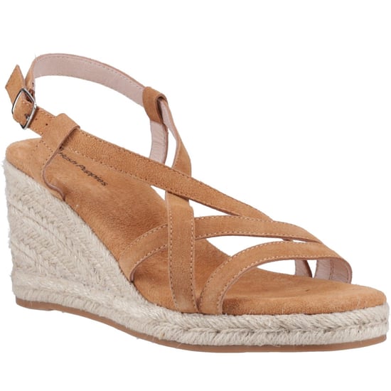 Hush Puppies Jenny Espadrille Wedge Suède Dames Tan Hakken - Image 1