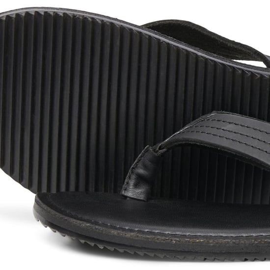 Jack & Jones Washton Leren Heren Teenslippers In Antraciet - Image 4