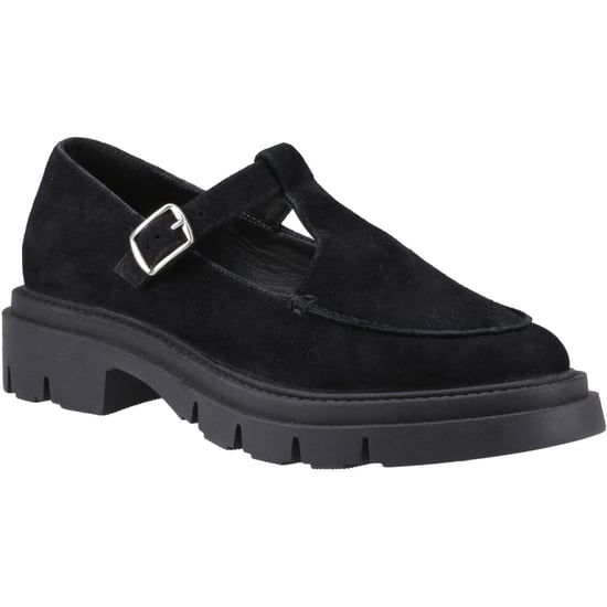 Hush Puppies Nella T-Bar Suède Dames Zwarte Schoenen - Image 1