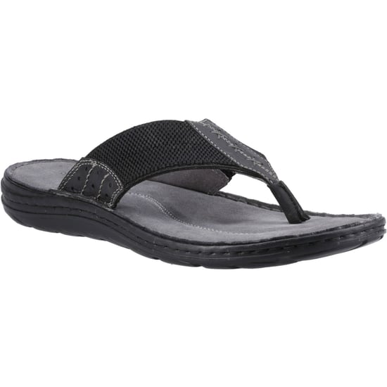 Hush Puppies Alan Toepost Leren Heren Zwarte Slippers - Image 1