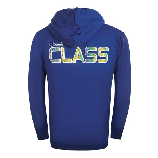 Cavalli Class Floral Bold Logo Irisblauwe Hoodie Met Rits - Image 2