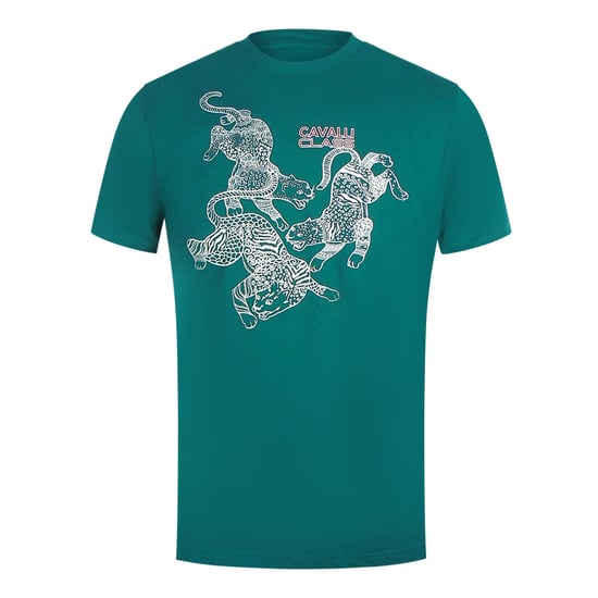 Cavalli Class Paisley Leopards-logo Groen T-shirt - Image 1