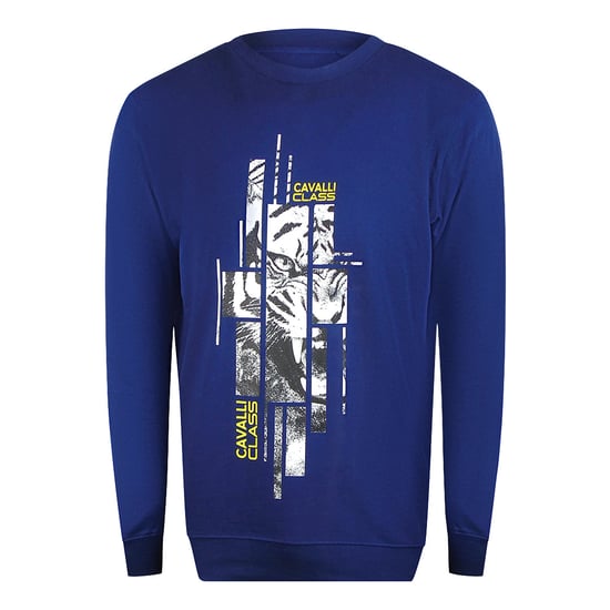 Cavalli Class Splintered Tiger Graphic Iris Blue Sweatshirt - Image 1