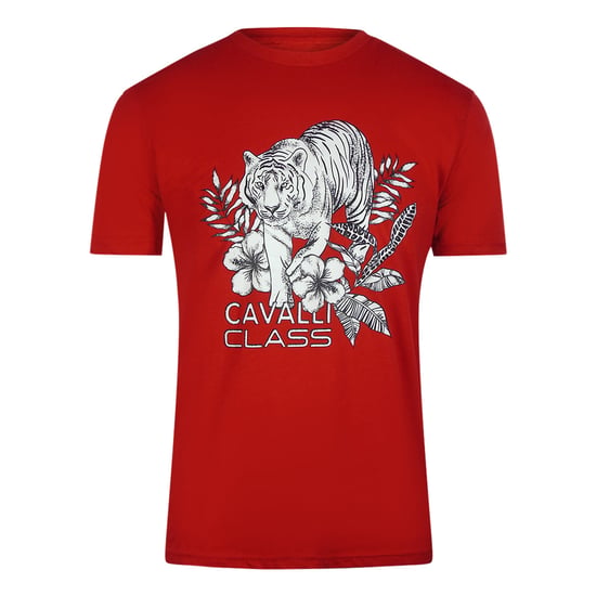 Cavalli Class Tiger Floral Logo Rood T-shirt - Image 1