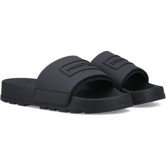 Hunter Core Embossed Slider Polyester Zwarte Slippers - Image 1