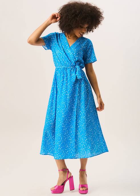 Blauwe Dierenprint Wrap Midi Dress - Image 1