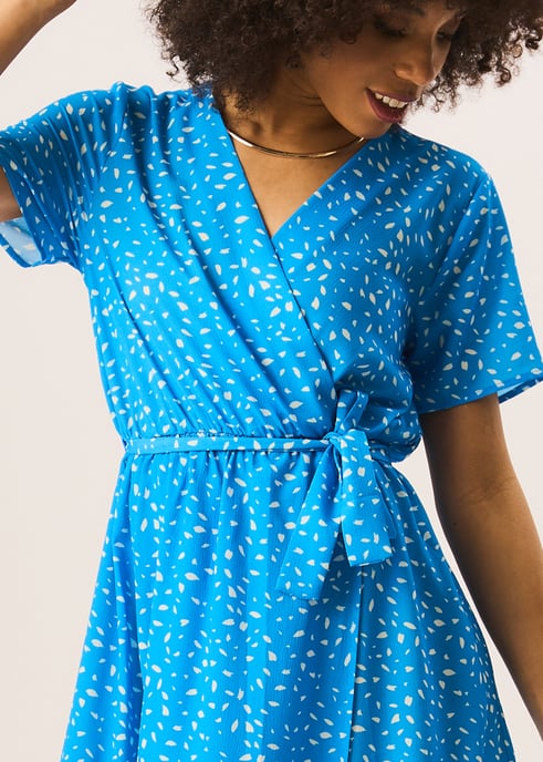 Blauwe Dierenprint Wrap Midi Dress - Image 2