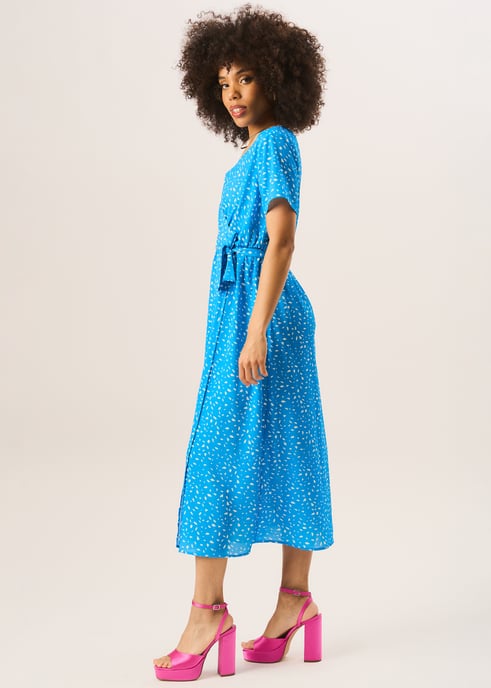 Blauwe Dierenprint Wrap Midi Dress - Image 3