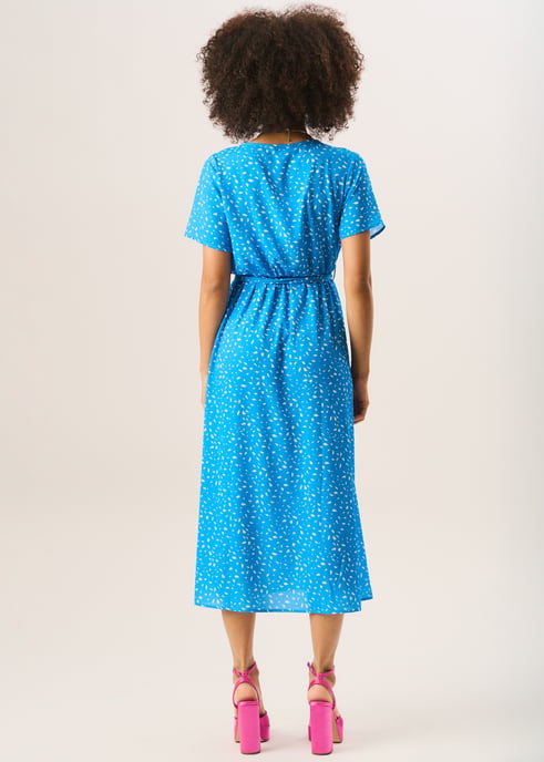 Blauwe Dierenprint Wrap Midi Dress - Image 4
