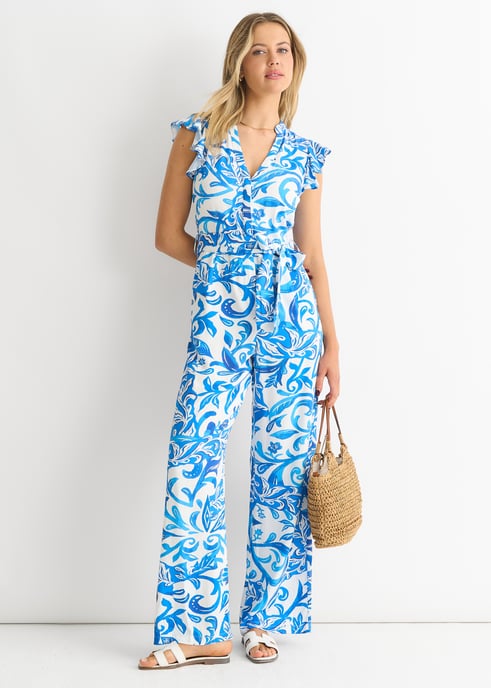 Jumpsuit met blauwe ruches en mouwen - Image 1