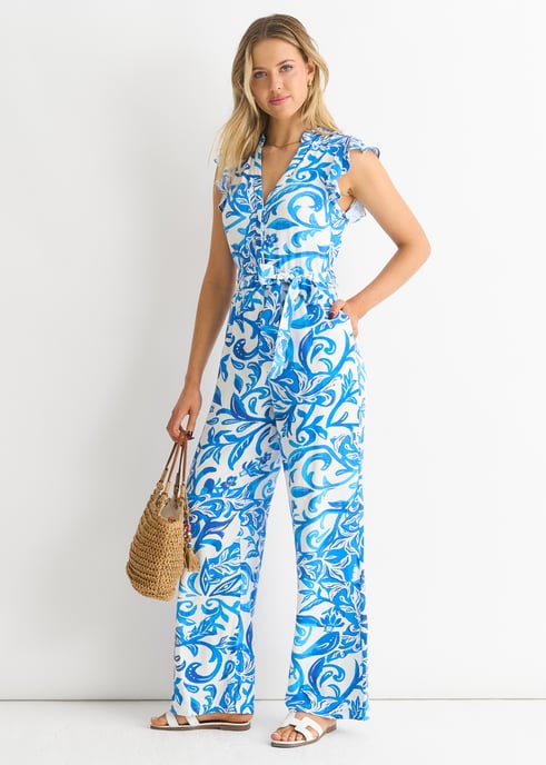 Jumpsuit met blauwe ruches en mouwen - Image 3