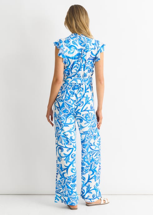 Jumpsuit met blauwe ruches en mouwen - Image 4