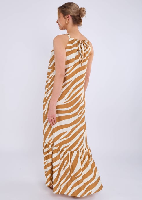 Bruine zebraprint Halterhals Maxi Dress - Image 4