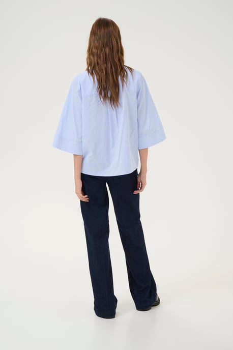 Blouse met korte mouwen Loose fit blue white - Image 3