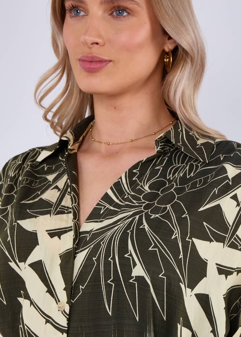 Khaki Tropical Print Midi Overhemdjurk - Image 2