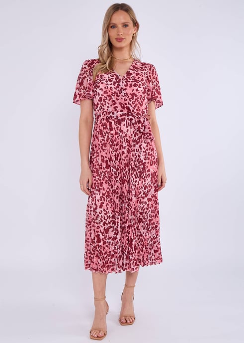 Roze dierenprint geplooide midi-jurk - Image 1