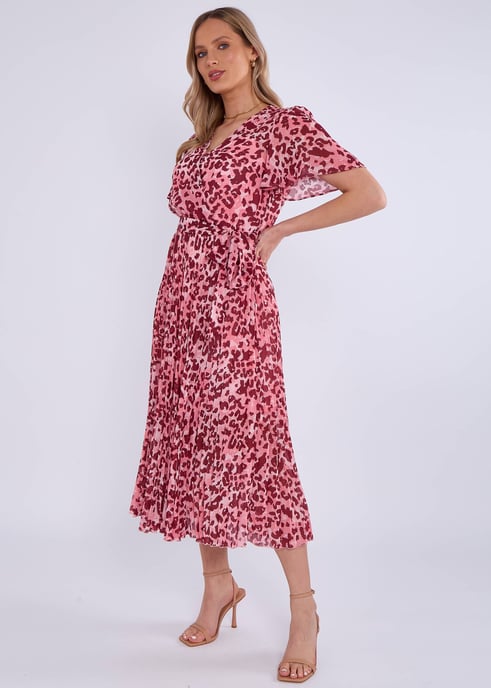 Roze dierenprint geplooide midi-jurk - Image 3