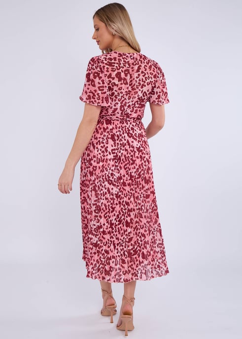 Roze dierenprint geplooide midi-jurk - Image 4