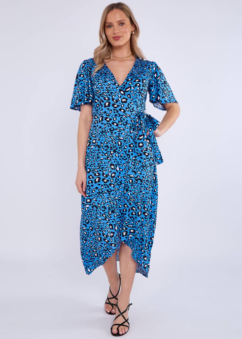 Midi-jurk met blauwe dierenprint in viscose - Image 1