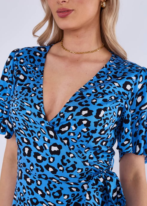 Midi-jurk met blauwe dierenprint in viscose - Image 2