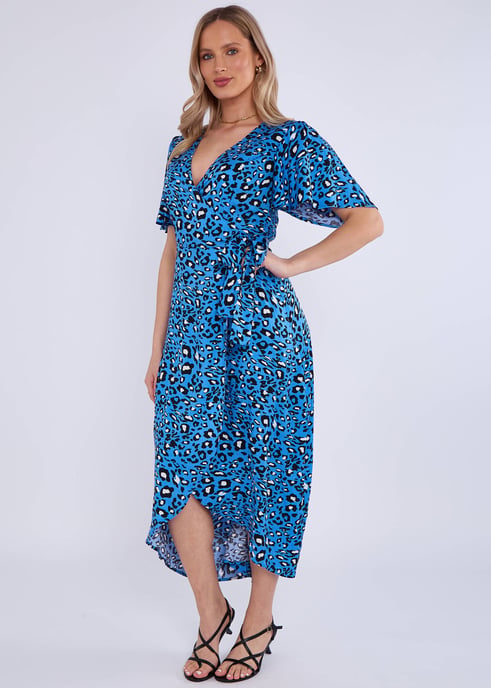 Midi-jurk met blauwe dierenprint in viscose - Image 3
