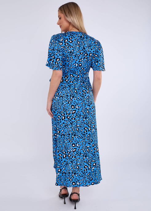 Midi-jurk met blauwe dierenprint in viscose - Image 4