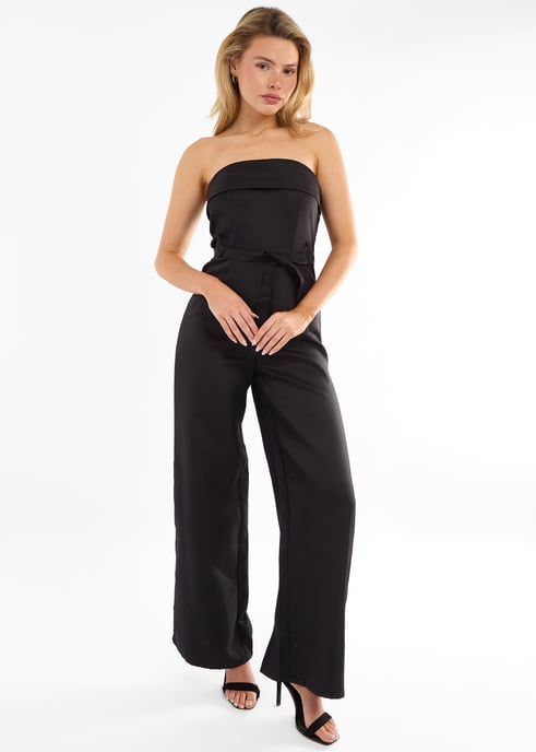 Zwart bandeau jumpsuit met wijde pijpen - Image 1