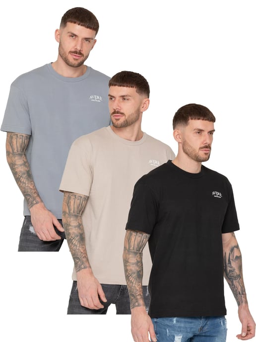 Enzo 3 Pack Heren Regular Fit T-Shirt - BLK/CLAY/BLU - Image 1