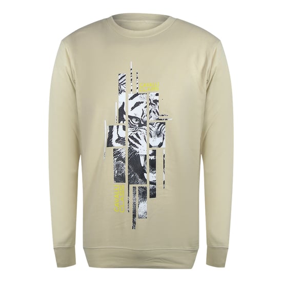 Cavalli Class Splintered Tiger Logo Beige Sweatshirt - Image 1