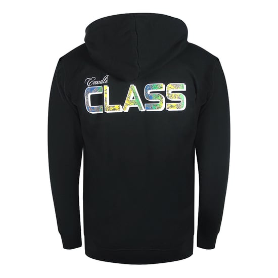 Cavalli Class Opvallend Bloemenlogo Zwarte Hoodie Met Rits - Image 2