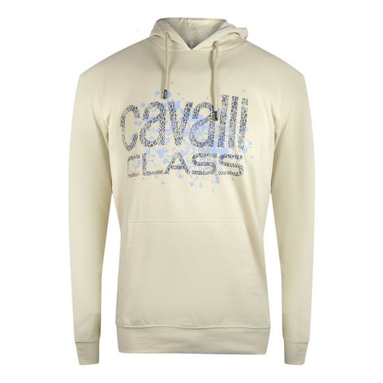 Cavalli Class Gebarsten Gespoten Logo Beige Hoodie - Image 1