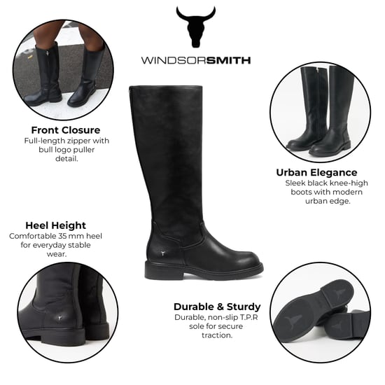 Windsorsmith Dames Zwarte Fuax Leren Kniehoge Laarzen - Zegen - Image 2