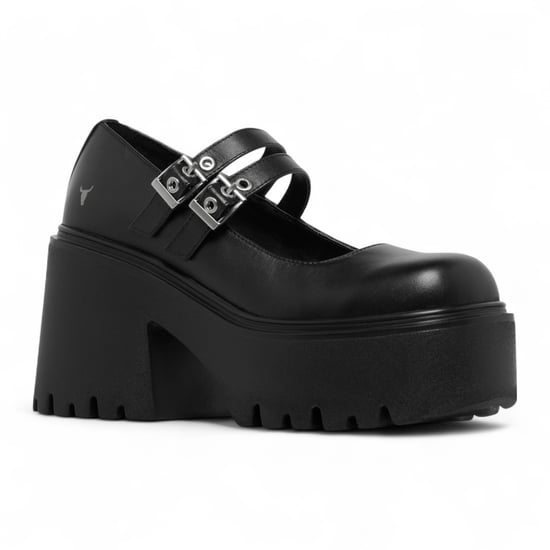Windsorsmith Dames Zwarte Leren Mary-Jane Hak Schoenen met Dikke Plateauzool - Lessen - Image 3