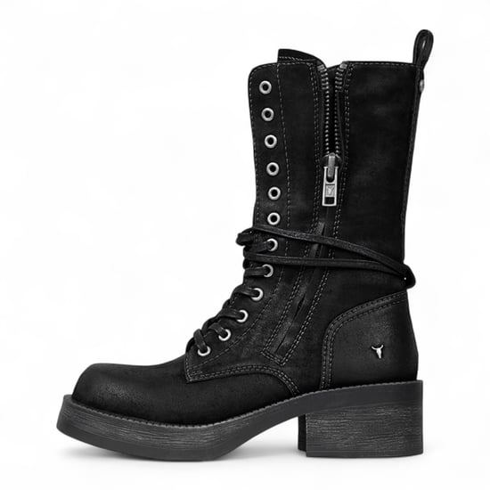 Windsorsmith Dames Zwarte Suède Combat Boots Mid-Calf Veterschoenen Bikerschoenen - Verzamelen - Image 3