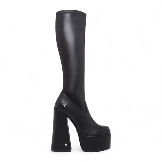 Windsorsmith Dames Zwarte Kniehoge Sokken Platform Goth Hak Laarzen - Survival - Image 1