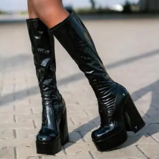Windsorsmith Dames Zwarte Kniehoge Sokken Platform Goth Hak Laarzen - Saucy - Image 6