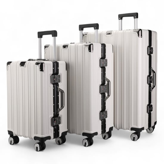 Harde witte koffer, robuuste 8-wiel bagage, handbagagetas - Image 4